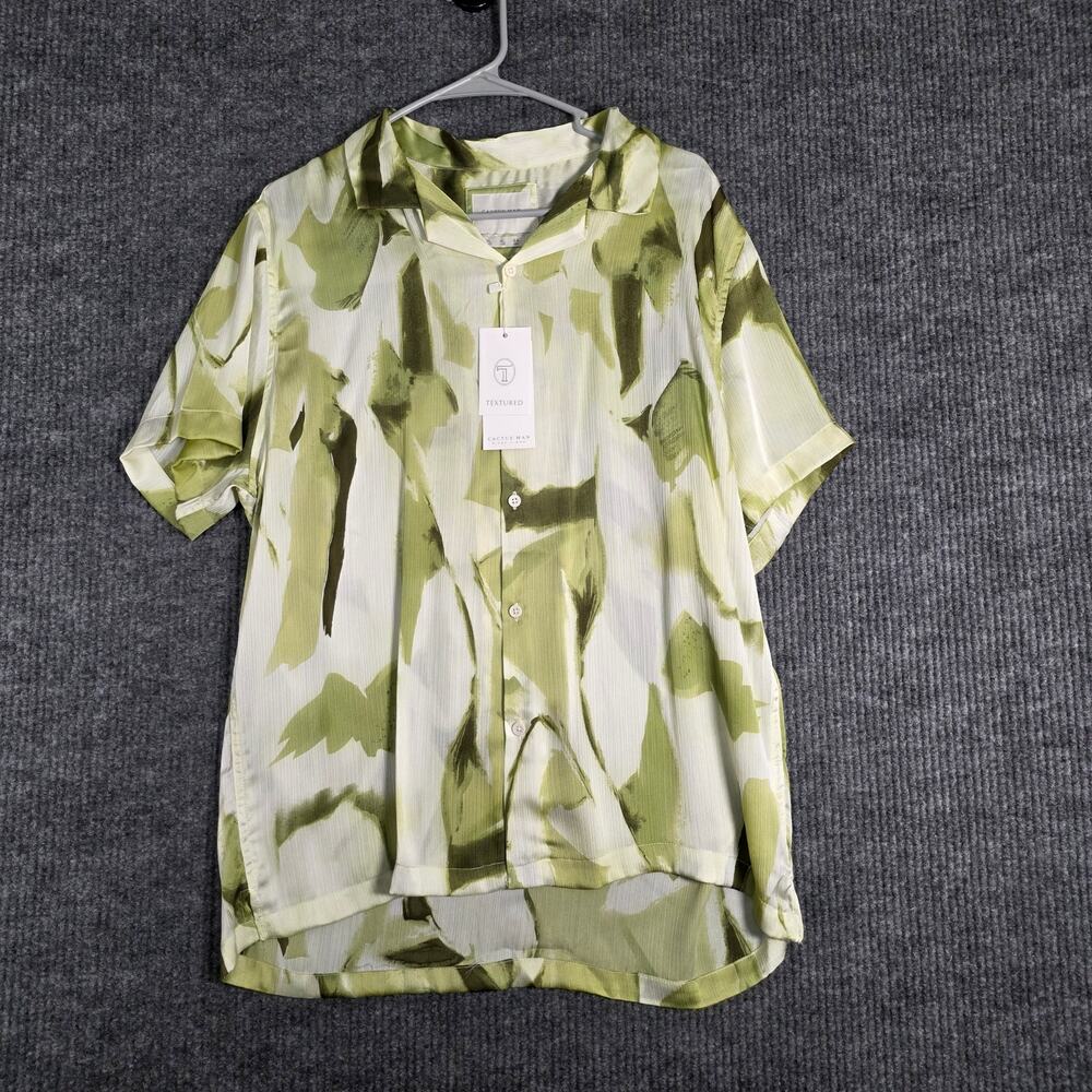 Cactus Man‎ Mens XL Button Up Shirt Green Tropical Print Short Sleeve NWT
